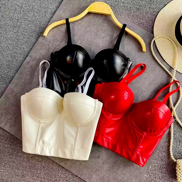NWT RED faux leather M corset boned bustier crop bra top fitted sexy 36BC34D - Picture 8 of 9
